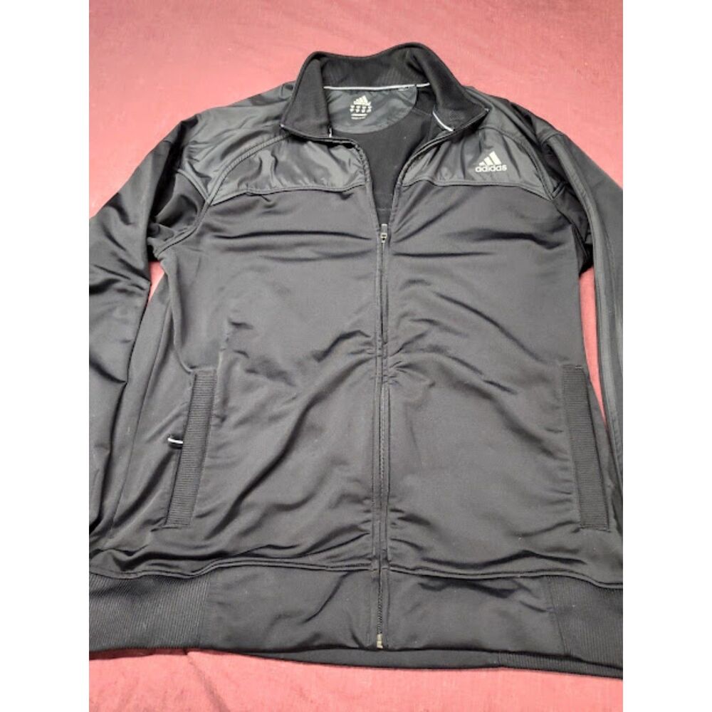 Vintage Black Adidas Zippered Jacket With Collar & Pockets Size XL